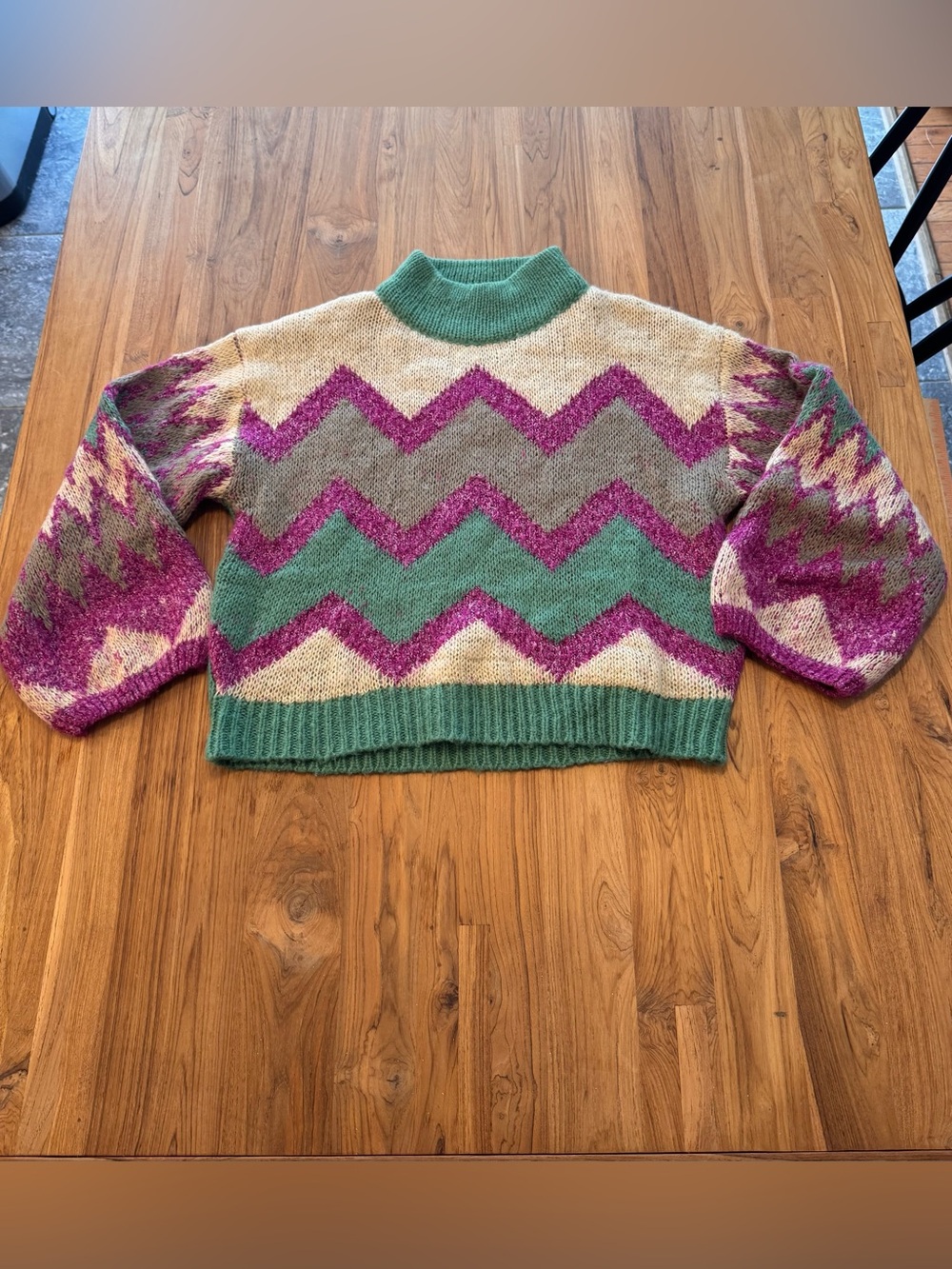 LUSH Cropped Sweater Women’s Small Zig Zag High Neck